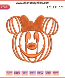 Pumpkin Minnie Halloween Embroidery File: Festive Mickey & Minnie Couple Machine Embroidery Design for Halloween Crafts.