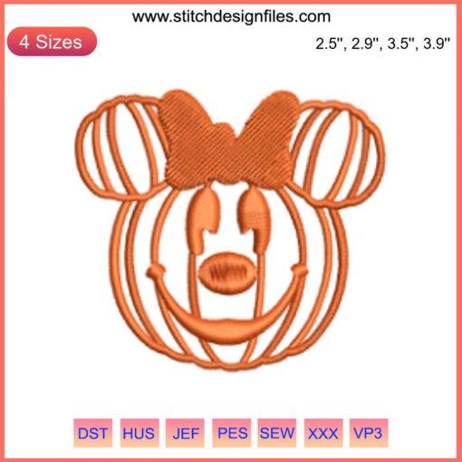 Pumpkin Minnie Halloween Embroidery File: Festive Mickey & Minnie Couple Machine Embroidery Design for Halloween Crafts.