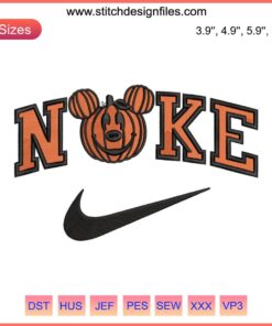 Mickey Pumpkin x Nike Embroidery Design: Halloween-themed Mickey & Minnie pattern for embroidery files.