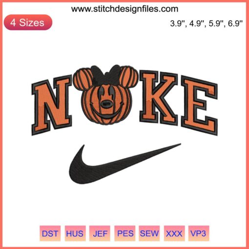 Minnie Pumpkin x Nike Embroidery, Mickey & Minnie Halloween Design File - Festive digital embroidery pattern for crafts.