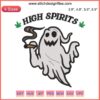 "High Spirits Ghost Funny Embroidery Design: Playful ghost on 420 theme for Halloween. Digital file ideal for festive crafts."