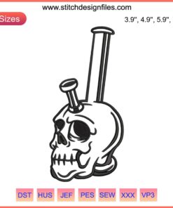 Spooky Skull Tobacco Pipe Embroidery Design | Halloween Machine Embroidery File | Unique Tobacco-Themed Stitch Pattern