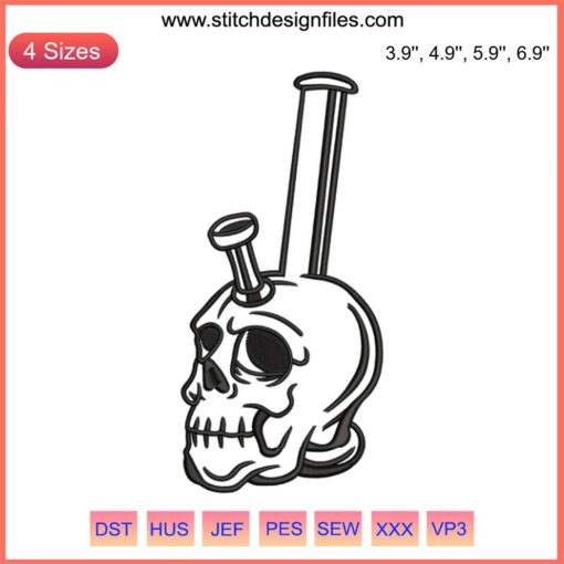Spooky Skull Tobacco Pipe Embroidery Design | Halloween Machine Embroidery File | Unique Tobacco-Themed Stitch Pattern
