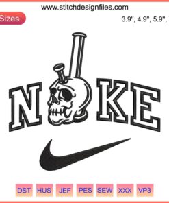 Skull Smoking Pipe Nike Embroidery Design - Halloween Machine File, Intricate Skull, Nike Swoosh, Spooky Embroidery Pattern