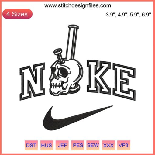 Skull Smoking Pipe Nike Embroidery Design - Halloween Machine File, Intricate Skull, Nike Swoosh, Spooky Embroidery Pattern