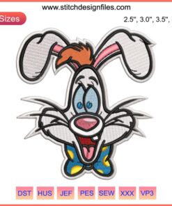 "Roger Rabbit Embroidery Patch Design, Instant Download File, Fun Disney Character, DIY Craft, Embroidered Cartoon Accessory"