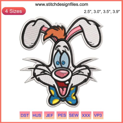 "Roger Rabbit Embroidery Patch Design, Instant Download File, Fun Disney Character, DIY Craft, Embroidered Cartoon Accessory"