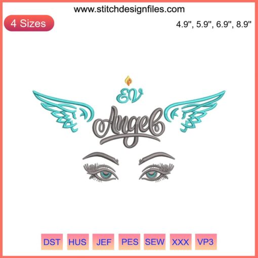 Elegant angel embroidery design with intricate wings, perfect for premium machine embroidery projects. #EmbroideryDesign #DigitalFile