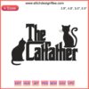 The Catfather Embroidery Design: Whimsical cat with fedora, perfect for Father's Day machine embroidery projects.