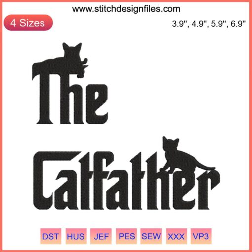 Father's Day Catfather Cat Lover Machine Embroidery Design featuring a cat wearing a fedora, perfect for feline-loving dads.