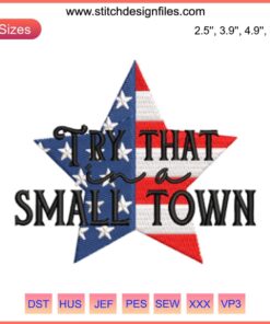 Star Small Town Country Music Flag Embroidery Design, patriotic patterns, downloadable American flag with guitar motif.