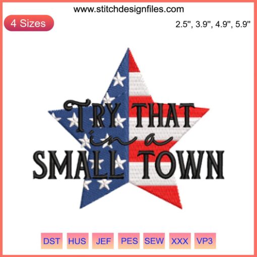 Star Small Town Country Music Flag Embroidery Design, patriotic patterns, downloadable American flag with guitar motif.