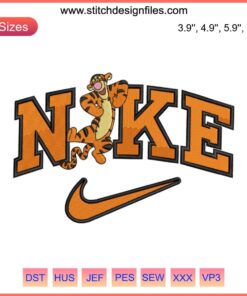 Nike Tigger 3 Embroidery Design featuring a playful Tigger cartoon, ideal for machine embroidery enthusiasts and Disney fans.