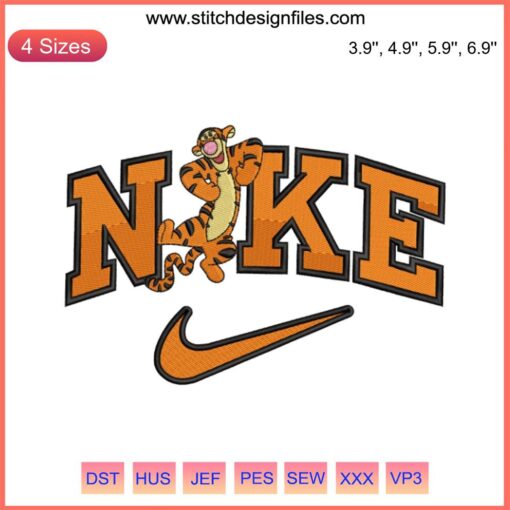 Nike Tigger 3 Embroidery Design featuring a playful Tigger cartoon, ideal for machine embroidery enthusiasts and Disney fans.