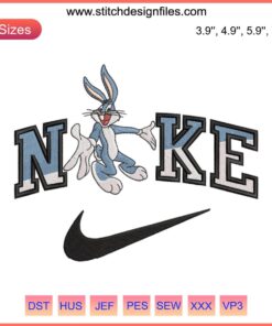 Bugs Bunny Nike Embroidery Design: Looney Tunes Cartoon Machine Embroidery File, Character in Sneakers.