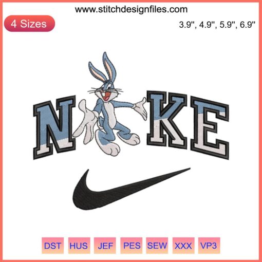 Bugs Bunny Nike Embroidery Design: Looney Tunes Cartoon Machine Embroidery File, Character in Sneakers.