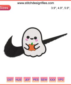 Swoosh Ghost Pumpkin Embroidery Design, Halloween 2023, Cute Machine File, Ghostly Pumpkin Pattern, Digital Embroidery Art