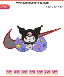 Kuromi Swoosh Embroidery Design: My Melody & Kuromi Couple, Machine Embroidery File, Cute Character Duo Design.