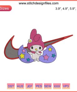 My Melody and Kuromi Couple Embroidery Design | Cute Swoosh Machine File | Digital Stitch art for apparel