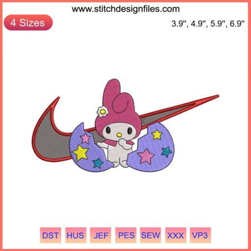 My Melody and Kuromi Couple Embroidery Design | Cute Swoosh Machine File | Digital Stitch art for apparel