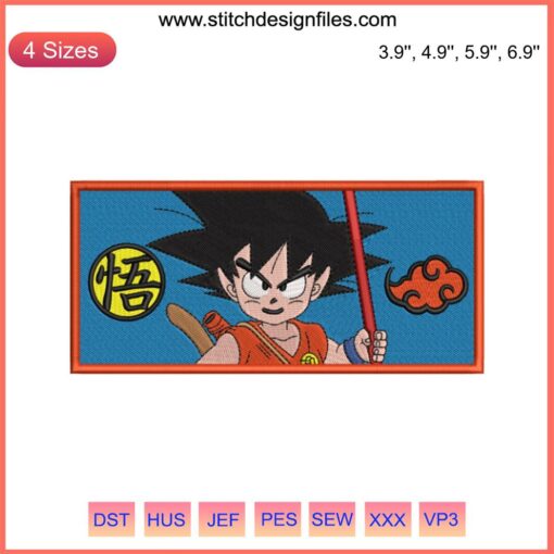 Cool Kid Goku Embroidery Design | Dragon Ball Anime | Digital Machine Embroidery Pattern | Youthful Goku in Saiyan Suit
