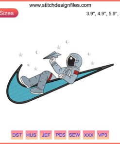 Swoosh Astronaut Embroidery Design: Nike-Inspired Machine Embroidery File, Space Theme, Unique DIY Apparel Design