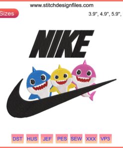 Nike Baby Shark Funny Embroidery Design: Cute baby shark dance, machine embroidery file, perfect for kids' apparel.