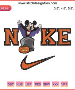 Nike Mickey Mouse Bat Embroidery, Disney Halloween Design: Flying Mickey as a playful bat, perfect for festive attire embellishments.