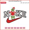 Grinch Nike Christmas Embroidery Design File: Santa Claus Grinch with Nike swoosh, perfect for holiday crafting projects.