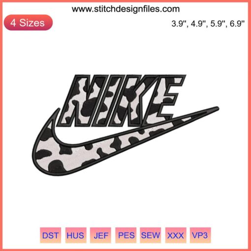 Nike Cow Print Embroidery Design, Inspired Nike Digitized Embroidery File, Unique Cow Pattern, Nike Logo Stitch File