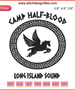Camp Half-Blood Long Island Sound Embroidery | Percy Jackson Design File featuring Greek demigod theme and orange-styled patch.