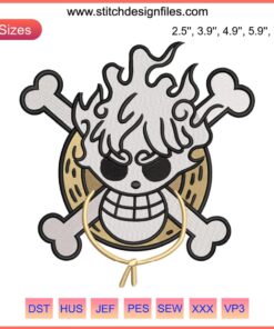 Luffy Gear 5 Jolly Roger Embroidery Design, One Piece Anime Digitizing File, Unique Anime Embroidery Pattern