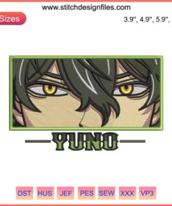 Yuno Embroidery Design: Black Clover Anime Digital File, Features Detailed Yuno Character Motif | Embroidery Digitizing Pattern