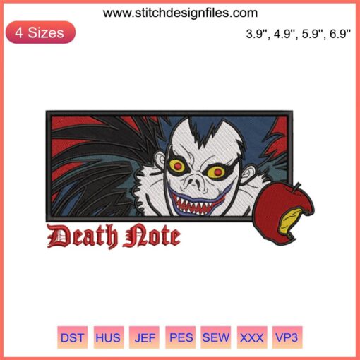 Ryuk from Death Note Embroidery Design, Anime Machine Embroidery File, Digitized for Stitching, Anime Embroidery Art.