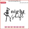 Night Shift Skeleton Embroidery Design: Humorous Halloween Skeleton Machine Embroidery for Apparel & Crafts