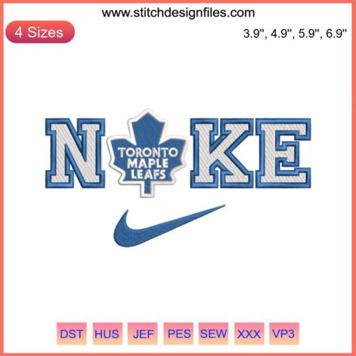 Toronto Maple Leafs embroidery file, featuring NHL hockey logo, designed for Nike gear machine stitching enthusiasts.