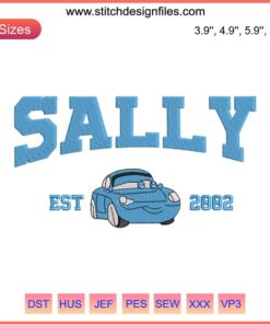 Sally Est. 2002 Embroidery File: Pixar Cars Design, Digitized Pattern, Blue Car Embroidery, Pixar-Inspired Stitching