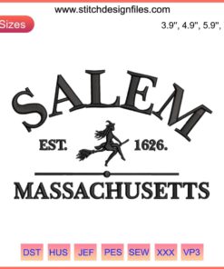 "Salem Est 1626 Embroidery Design: Halloween 2023 Digitizing File, Spooky Text & Graphics for DIY Projects"