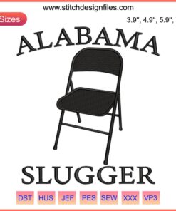 Alabama Slugger embroidered folding chair design on display; features unique chair brawl embroidery file.