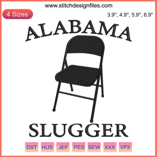 Alabama Slugger embroidered folding chair design on display; features unique chair brawl embroidery file.