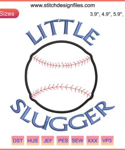 Little Slugger Baseball Softball Embroidery Design File: Digitized Baseball Motif, Perfect for Crafts & Apparel.