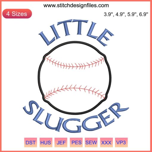 Little Slugger Baseball Softball Embroidery Design File: Digitized Baseball Motif, Perfect for Crafts & Apparel.