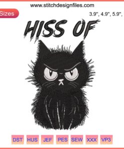 Black Cat Hiss Off Embroidery Design File - Stressed Angry Cat Digitizing Pattern, Embroidery Design, Cat Lover Gift