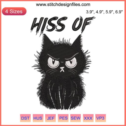 Black Cat Hiss Off Embroidery Design File - Stressed Angry Cat Digitizing Pattern, Embroidery Design, Cat Lover Gift