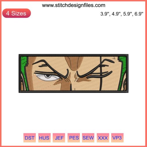 Zoro Eyes Anime Embroidery Design, One Piece Embroidery File, Green Eyes Art, Digitized Pattern, Anime Embroidery Design