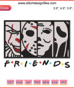 Halloween Horror Movie Character Embroidery Design | Spooky Friends Digitizing File | Scary Embroidery Art for DIY Projects