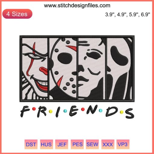 Halloween Horror Movie Character Embroidery Design | Spooky Friends Digitizing File | Scary Embroidery Art for DIY Projects