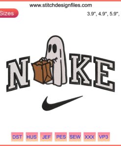 Nike Ghost Embroidery Design: Brown Bag, Halloween Theme, Digital Embroidery File, Spooky Customization