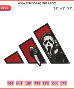 Ghostface Halloween Adidas Embroidery Design, Horror Embroidery Digitizing File with Scary Mask and Adidas Logo for Costume Projects