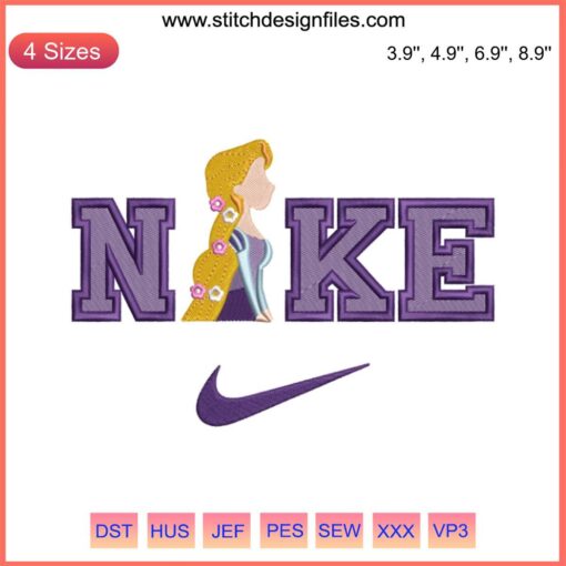 Rapunzel and Flynn Rider Embroidery Design File - Detailed digitizing for Nike apparel, perfect for embroidery projects.